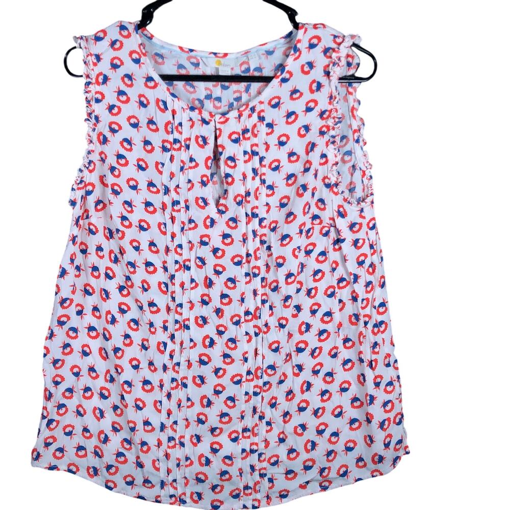 Boden Womens Blouse White Floral Clara Key Hole Short Sleeve Pleated 12